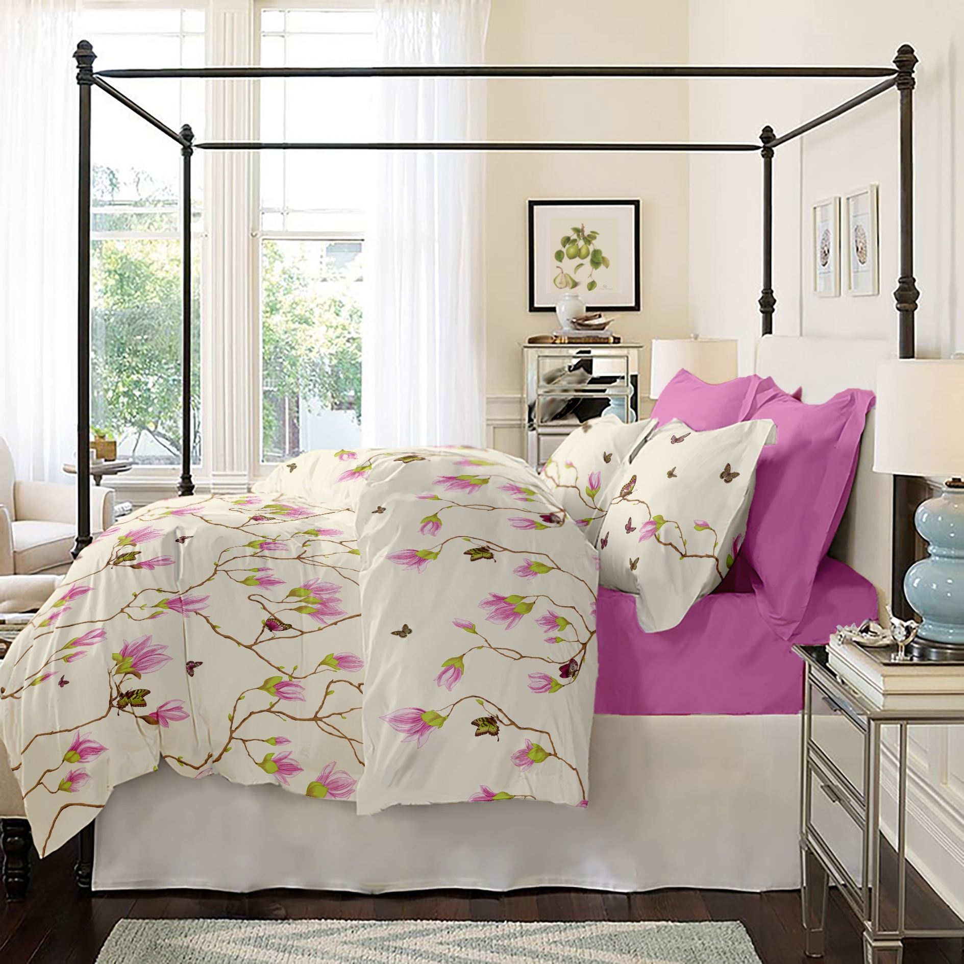 Lenjerie pat Renforce desen Magnolia v.1 Rosebloom Lenjerie pat Renforce desen Magnolia v.1 Rosebloom