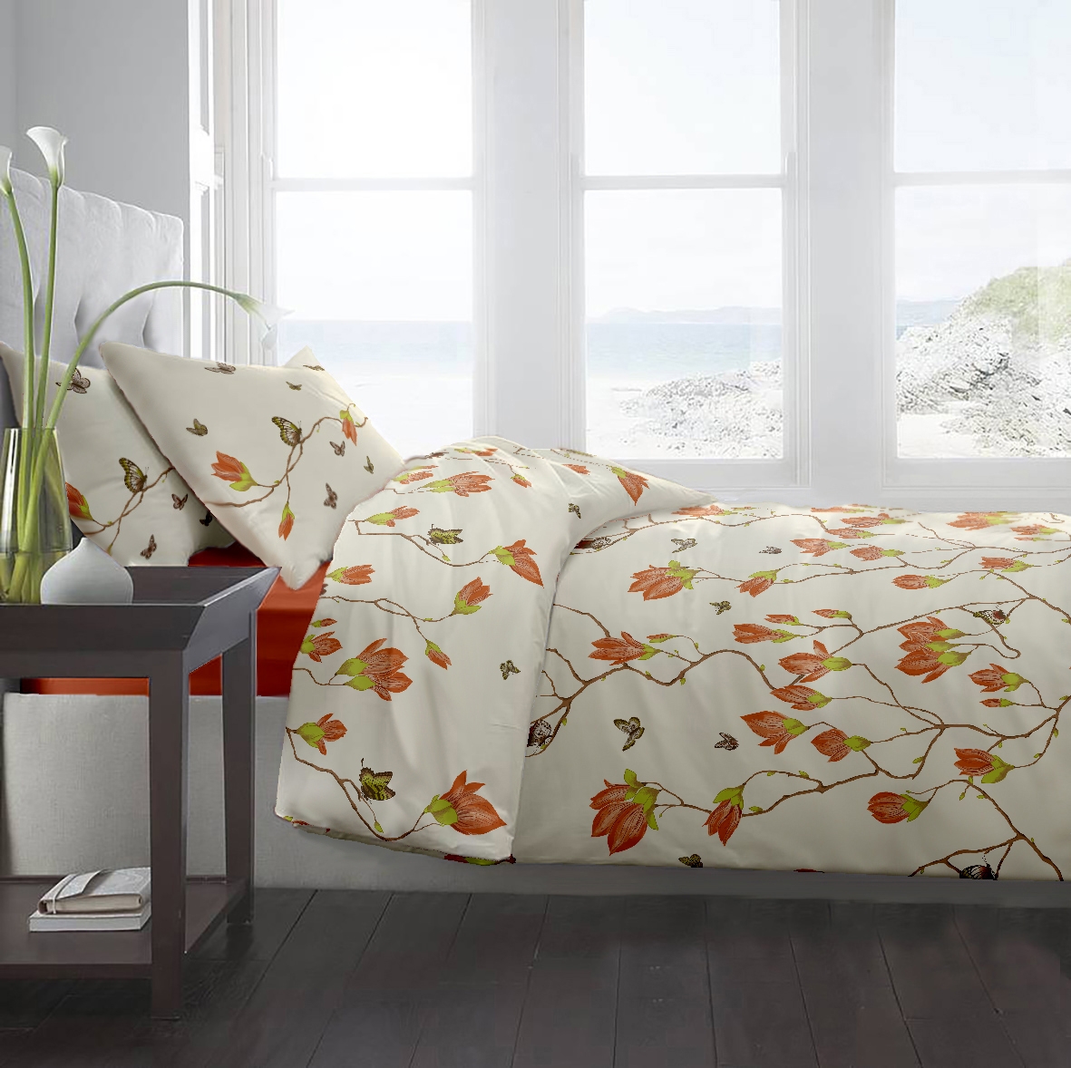 Lenjerie pat Renforce desen Magnolia Butterfly v.2 Butterum Lenjerie pat Renforce desen Magnolia Butterfly v.2 Butterum