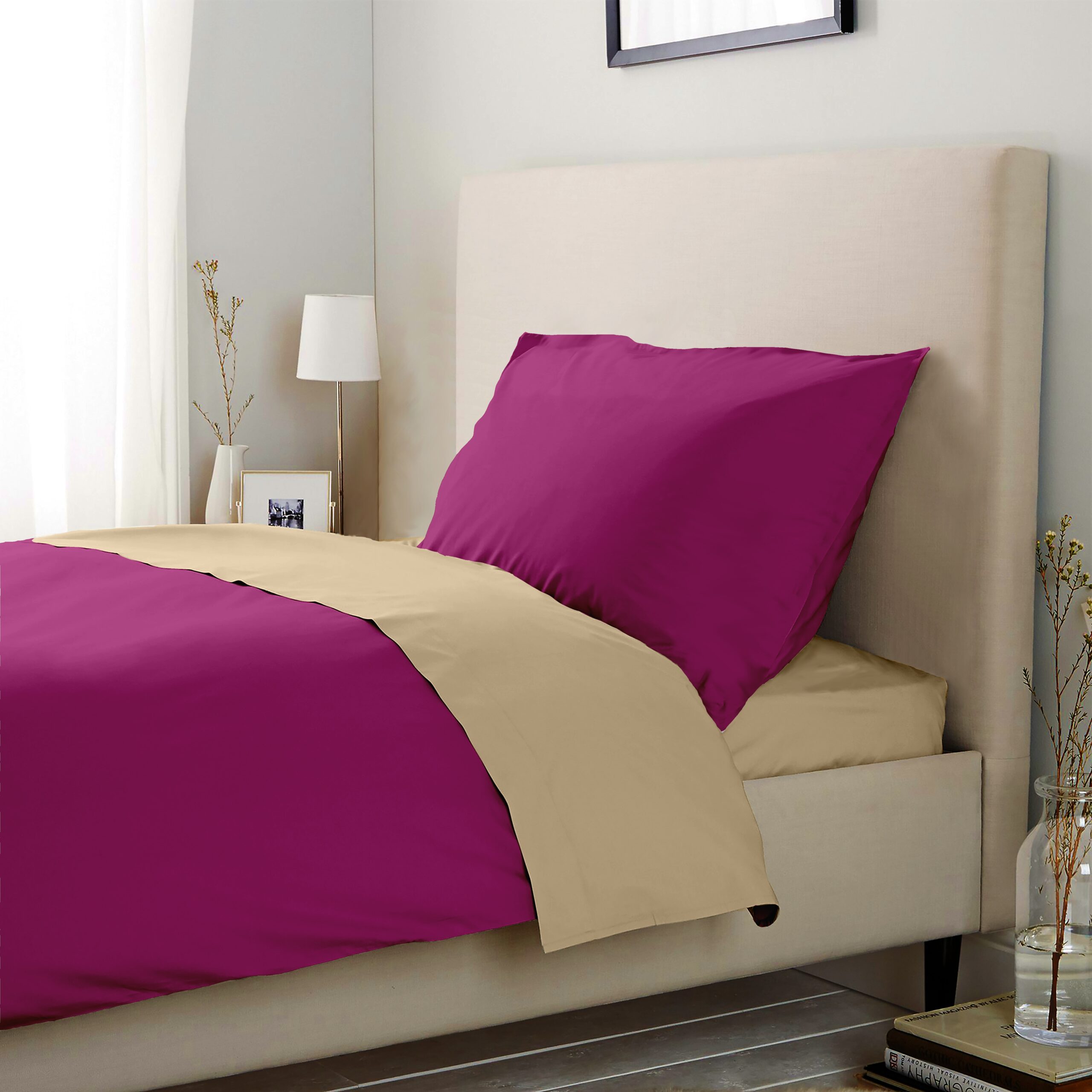 Lenjerie pat Renforce Fuchsia Red & Honey Peach Lenjerie pat Renforce Fuchsia Red & Honey Peach