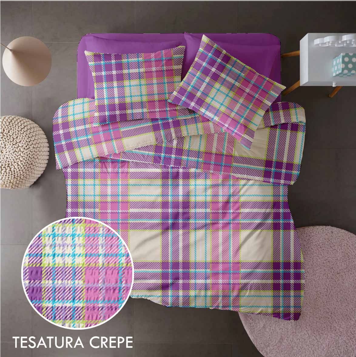 Bettwäsche 100% aus gekreppter Baumwolle, Muster PLAID V2 Bettwäsche 100% aus gekreppter Baumwolle, Muster PLAID V2