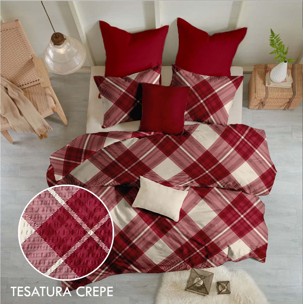 Lenjerie pat 100% bumbac Creponat, desen SCOTTISH V4 Lenjerie pat 100% bumbac Creponat, desen SCOTTISH V4