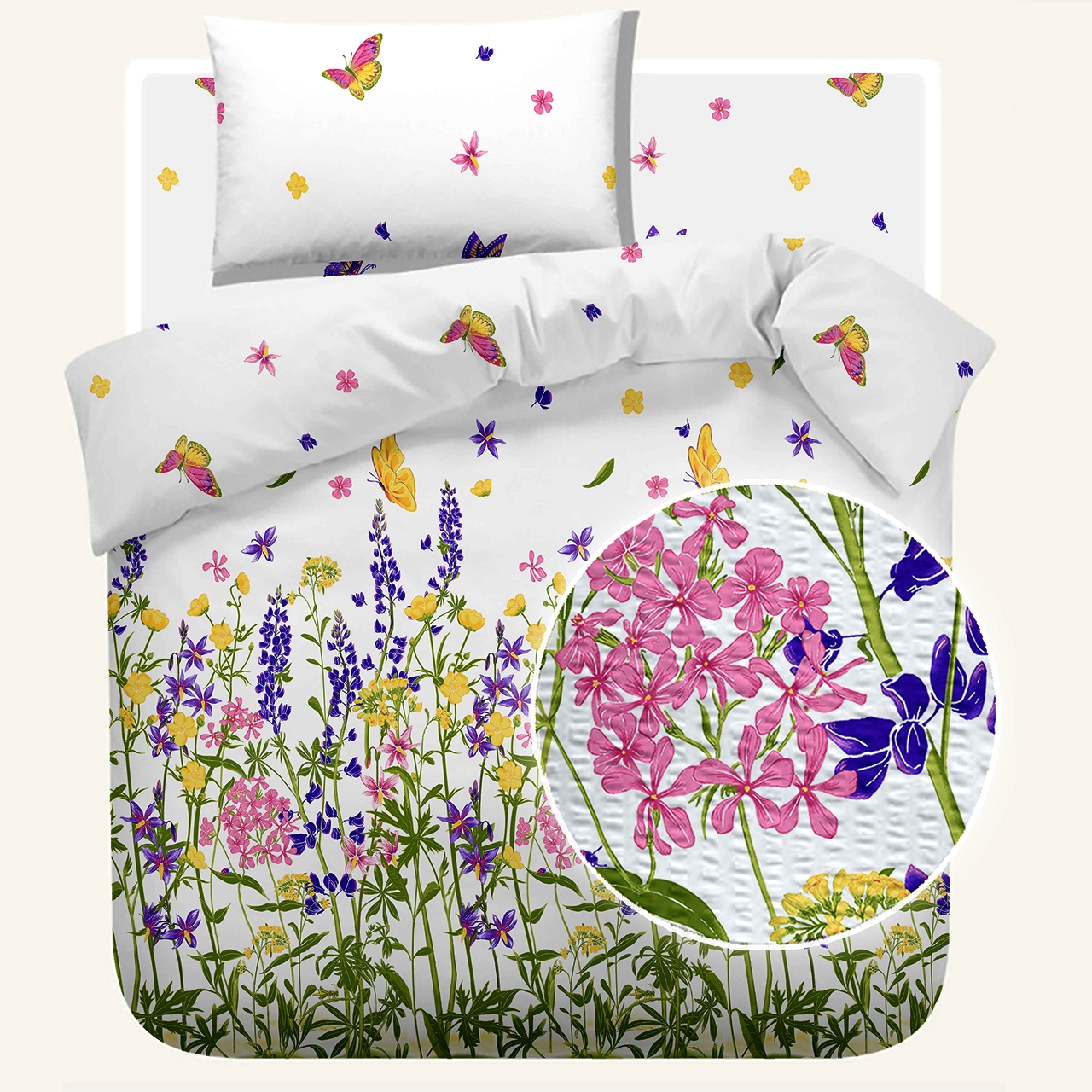 Lenjerie pat 100% bumbac Creponat, desen WILD FIELD PURPLE Lenjerie pat 100% bumbac Creponat, desen WILD FIELD PURPLE