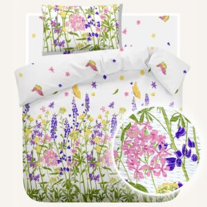Lenjerie pat 100% bumbac Creponat, desen WILD FIELD PURPLE
