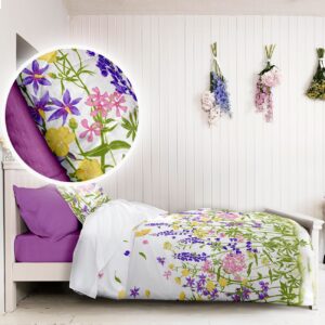 Lenjerie pat 100% bumbac Creponat, desen WILD FIELD PURPLE