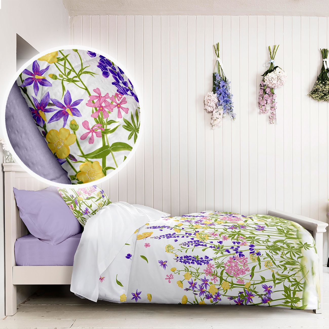 Lenjerie pat 100% bumbac Creponat, desen WILD FIELD PURPLE Lenjerie pat 100% bumbac Creponat, desen WILD FIELD PURPLE