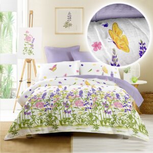 Lenjerie pat 100% bumbac Creponat, desen WILD FIELD PURPLE