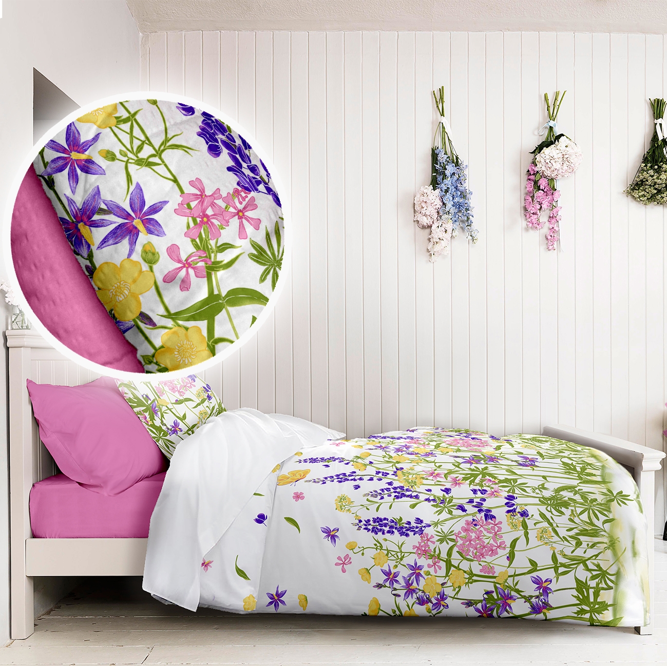 Lenjerie pat 100% bumbac Creponat, desen WILD FIELD PURPLE Lenjerie pat 100% bumbac Creponat, desen WILD FIELD PURPLE