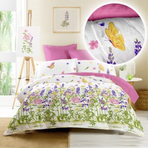 Lenjerie pat 100% bumbac Creponat, desen WILD FIELD PURPLE