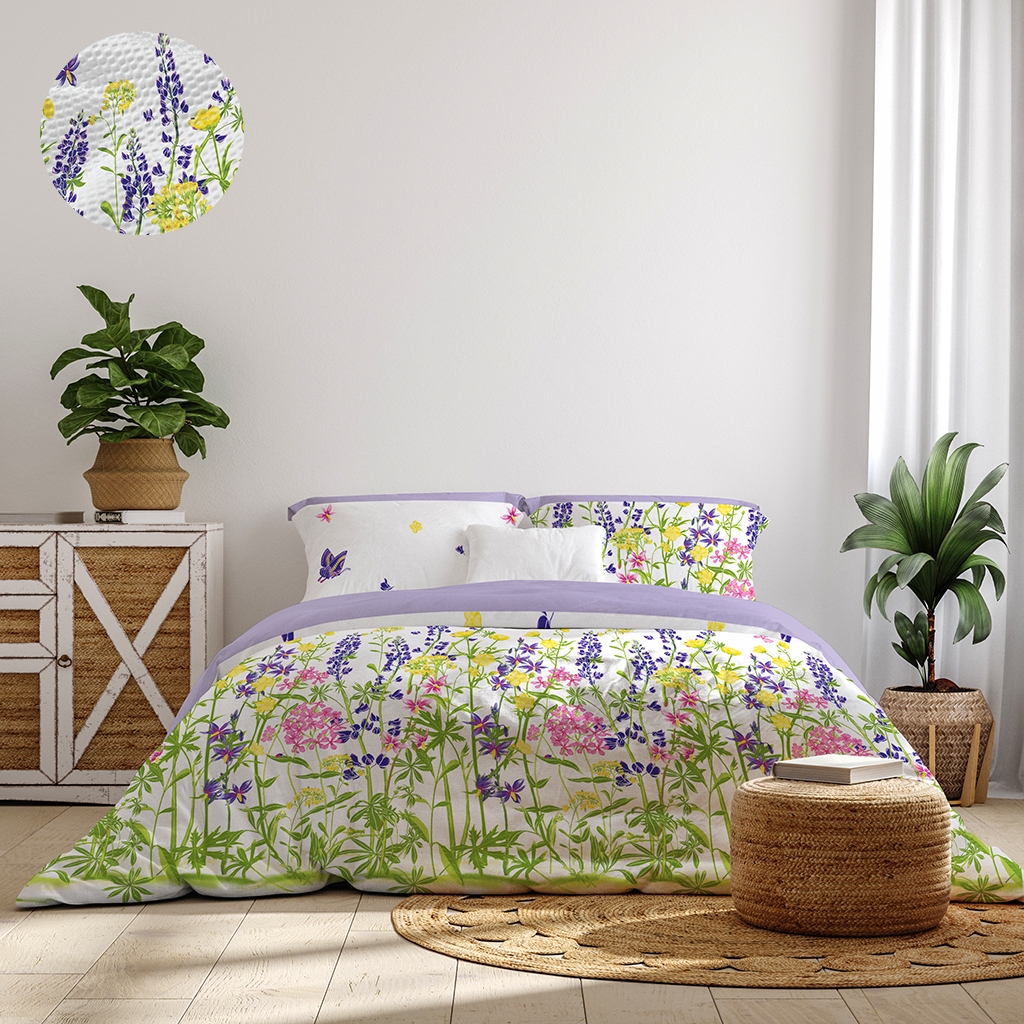 Lenjerie pat 100% bumbac Creponat, desen WILD FIELD PURPLE Lenjerie pat 100% bumbac Creponat, desen WILD FIELD PURPLE