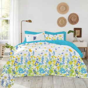 Lenjerie pat 100% bumbac Creponat, desen WILD FIELD BLUE